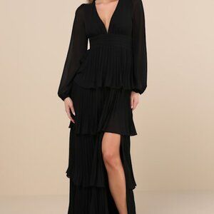 Lulus Graceful Finesse Black Pleated Long Sleeve Maxi Dress - Size 3X